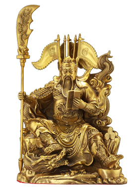 纯黄铜看书关公摆件客厅办公室九龙关公铜像武财神像供奉神像大号