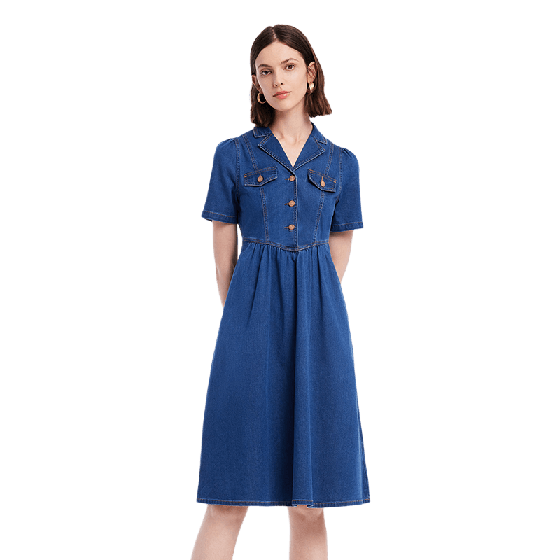 歌莉娅夏季新品西装领牛仔连衣裙1B5R4J140