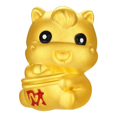 潮宏基好事发生马上有钱足金串珠黄金转运珠5D硬金生肖马本命年女