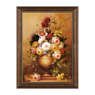 美式入户玄关装饰画走廊过道壁画客厅花卉仿油画欧式餐厅复古挂画