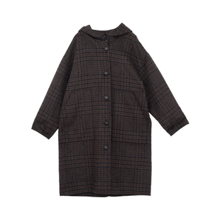 忘城M1227座/被温暖包裹/23秋冬新品格子超细羊毛呢连帽长款大衣