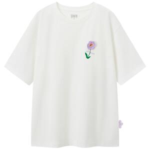 森马短袖T恤女中长款吸湿速干2023新款花朵夏装甜美温柔粉色上衣