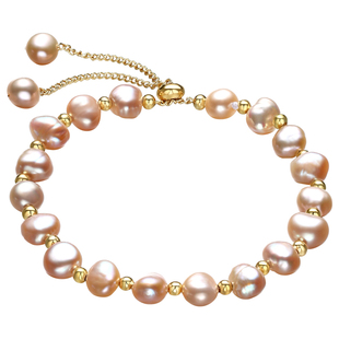 悦宫珠宝 绮罗 浪漫粉色淡水珍珠手链巴洛克珍珠手串双流苏提溜S