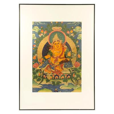 藏族文化黄财神玄关背景墙金箔画