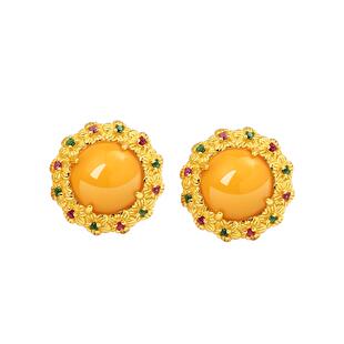 宫里上新蜜蜡耳饰纯银女耳环黄色国风耳饰冬季本命年礼物送妈妈