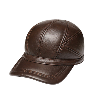 新款冬季牛皮棒球帽真皮帽子男冬天保暖护耳鸭舌帽中老年人棉帽潮