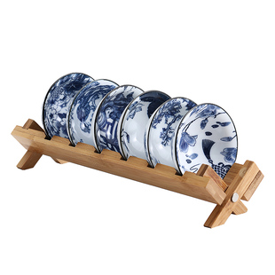 青花斗笠功夫茶杯6个带收纳杯架套装陶瓷满彩仿手绘茶盏碗大容量