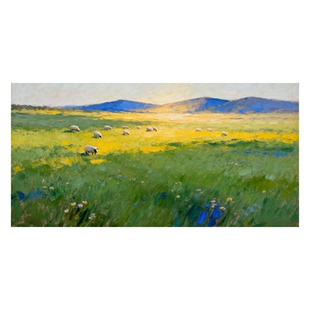 纯手绘油画领头羊草原牧场远山风景画大芬油画村客厅过道艺术挂画