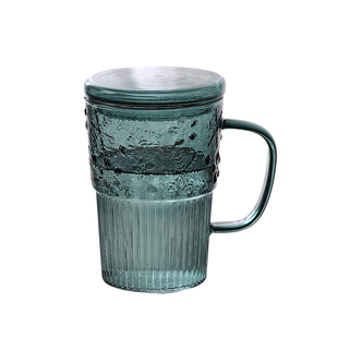 爱洛琳 高颜值耐热玻璃带把水杯 办公室带盖果汁杯创意吧台冷饮杯