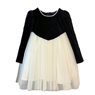 女童连衣裙春秋装2026新款儿童高级感礼服公主裙子女孩丝绒小黑裙