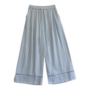 小众宽松棉质透气九分裤~夏镂空阔腿裤女松紧腰口袋休闲空气裤子