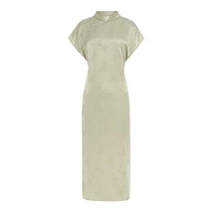 naivee纳薇夏修身新中式斜襟盘扣提花改良旗袍裙中长款连衣裙女