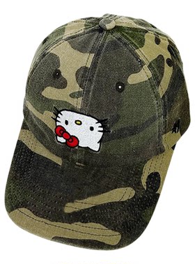 韩国可爱刺绣kitty猫迷彩棒球帽