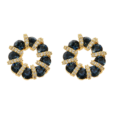 梵诗度925纯银网红气质耳环女小众法式优雅耳饰品复古墨蓝色耳钉