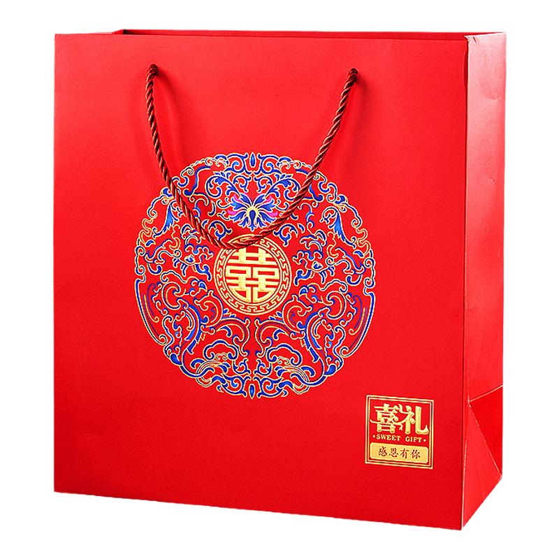 中国风礼品袋红色复古回礼袋超大号结婚手提袋糖果礼盒烟酒礼物袋