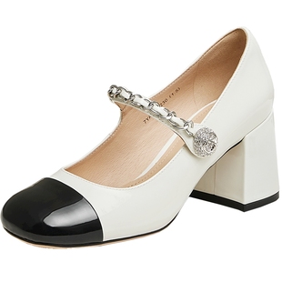 Tata他她女鞋冬季法式高跟鞋小香风玛丽珍鞋小皮鞋单鞋7YA07AQ4B