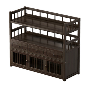 博古架实木中式茶桌上小型茶具收纳架茶台桌面茶叶茶杯多层置物架