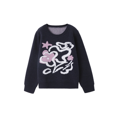 时然大码藏青花朵毛衣