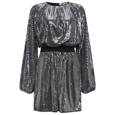 DVF金属灰长袖弹力亮片礼服