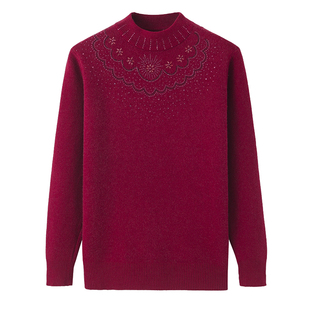 中年女装加厚加绒半高领毛衣中老年妈妈装套头大码针织衫奶奶上衣