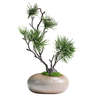 中式仿真迎客松小盆景摆件陶瓷花瓶套装植物客厅桌面装饰假花松树