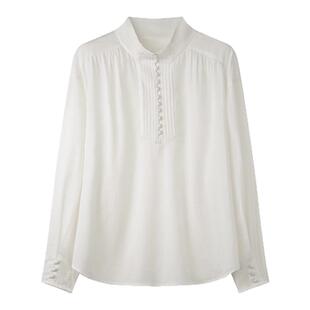 【2/24 零点新品9折】solighter 法式100%莱赛尔立领灯笼袖衬衫女