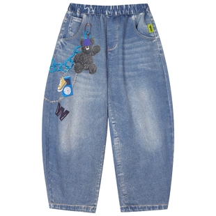 [软丹宁]woobaby儿童牛仔裤男女童25春秋超柔亲子安心阔腿休闲裤
