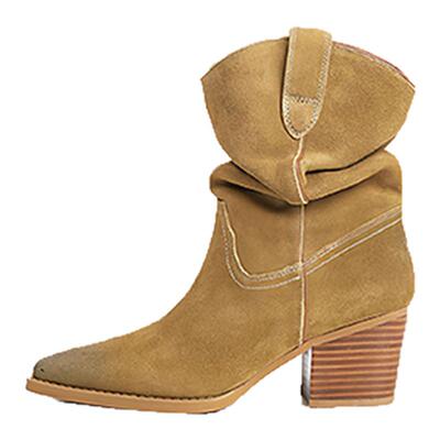 牛皮版赵露思同款堆堆靴女2025秋冬新款美拉德西部牛仔靴粗跟短靴