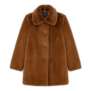 季末6折Maje秀场同款2025秋冬款女装法式翻领长款人造毛皮外套