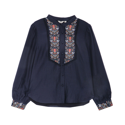 刺绣长袖衬衫布符上衣