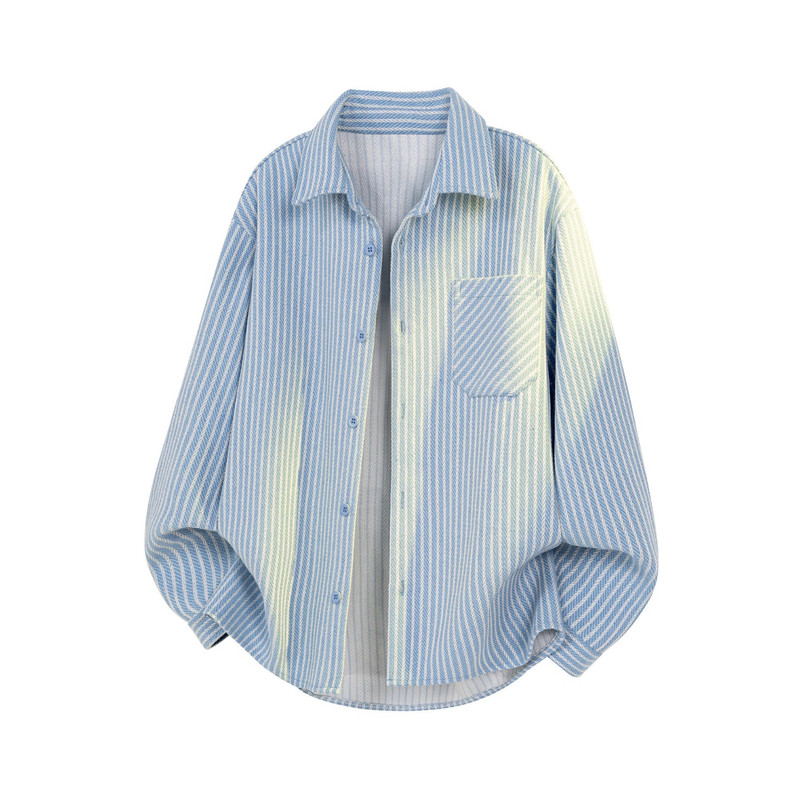 条纹宽松长袖港风情侣衬衫