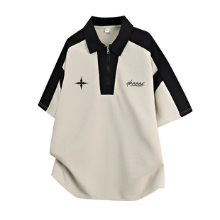 dnnnnx美式小众潮牌重磅宽松刺绣字母polo衫短袖T恤男女同款夏季