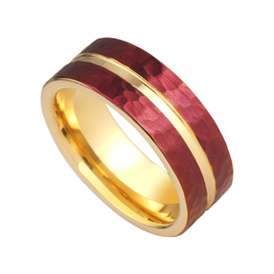 飒雅男士戒指红色高级感钨金个性独特锤纹新款潮指环转运偏财痞帅