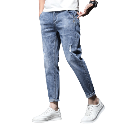 罗蒙破洞牛仔裤男夏季薄款潮牌