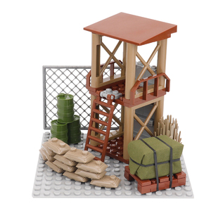 中国积木军事特种兵小人仔基地场景哨塔拼装建筑模型儿童益智玩具