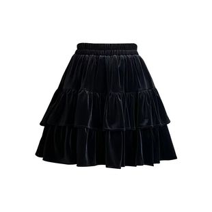 法式复古丝绒半身裙女秋冬2025新款高腰显瘦a字蓬蓬蛋糕裙短裙子