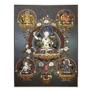 掐丝珐琅画新中式唐卡玄关壁画西藏五部文殊菩萨佛堂大堂装饰画
