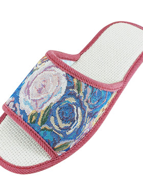 自己上的手工亚麻鱼嘴拖鞋鞋面