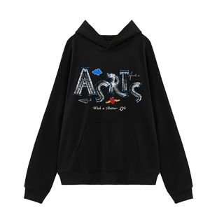 正品 Asrts重磅连帽卫衣男涂鸦纸飞机字母小众美式潮牌情侣装上衣
