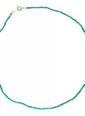 Sasia湖水绿锁骨链祖母绿色水晶气质小众天然水晶超细项链14K注金