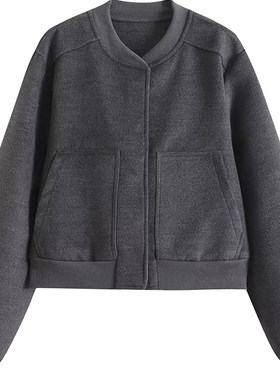 街头百搭插兜呢子棒球服外套女