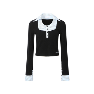 JAC FLEURANT2026春夏新款针织拼接方领上衣女士修身百搭长袖T恤