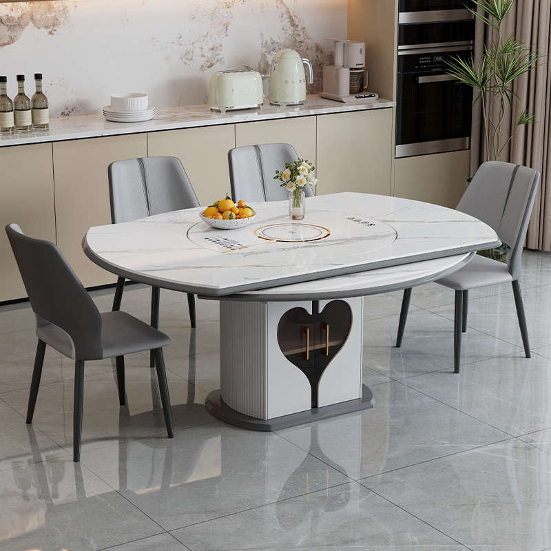 轻奢岩板多功能伸缩电动餐桌椅配菜板暖转盘可变电磁炉圆桌饭桌可