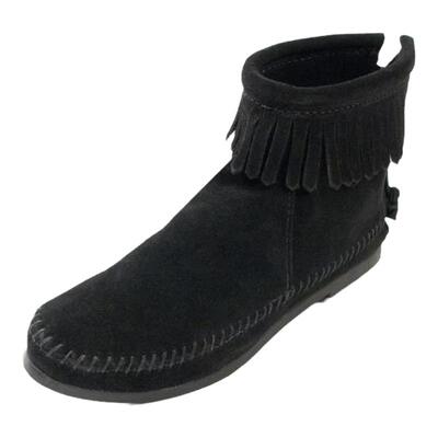 短筒后拉链流苏靴