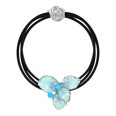 奢蔻蓝色水晶花朵发圈扎头绳