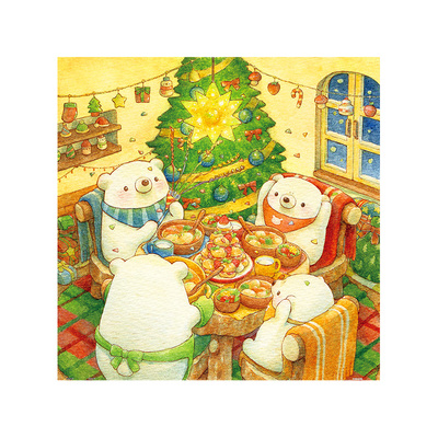 3D-JP白熊系列可爱治愈圣诞平面拼图900片熊熊家的圣诞大餐H3814