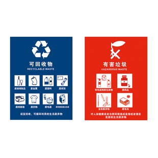 垃圾分类标识贴纸大垃圾桶其他易腐不可回收有害厨余干湿其它其余生活图国标环卫标签指示户外说明杭州标志牌