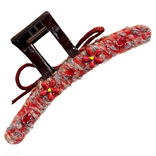 红色花朵蝴蝶结抓夹女新年氛围鲨鱼夹2025新款高级感盘发夹发饰冬