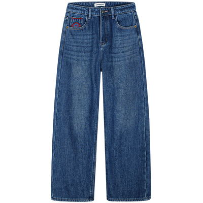 落落狷介加绒刺绣牛仔裤女