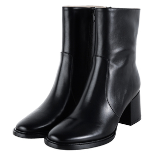 IORE理想矿石设计师原创 长期主义美学 利落气质极简牛皮粗跟短靴